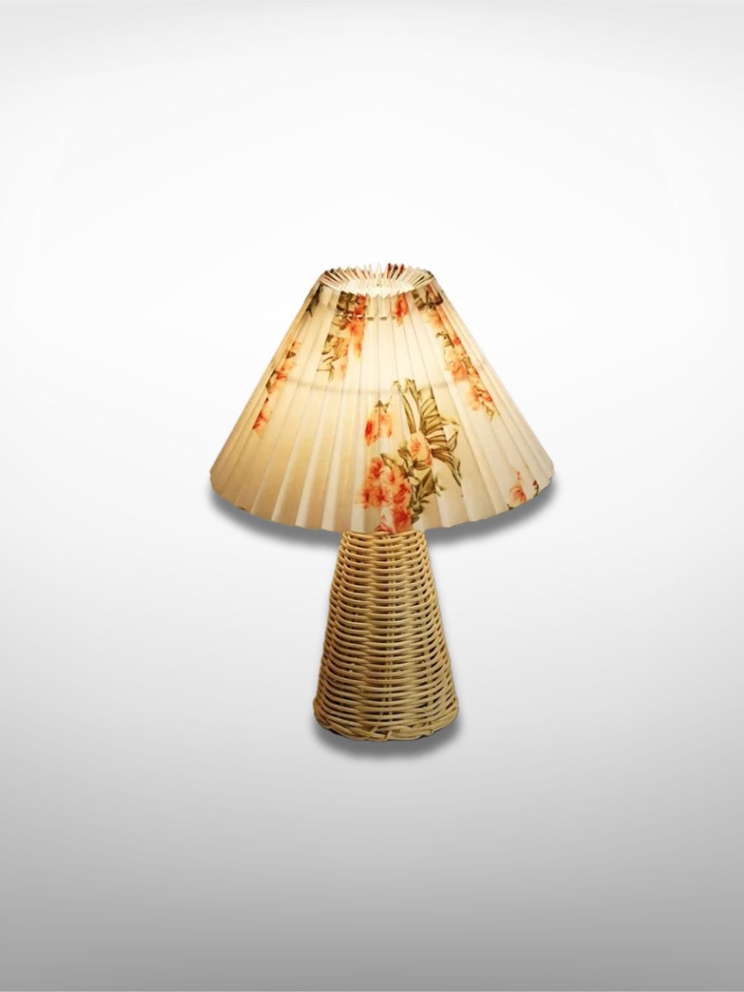 Lampe de chevet LED cône en Rotin Fleuri Fleurie / Télécommande 3 couleurs